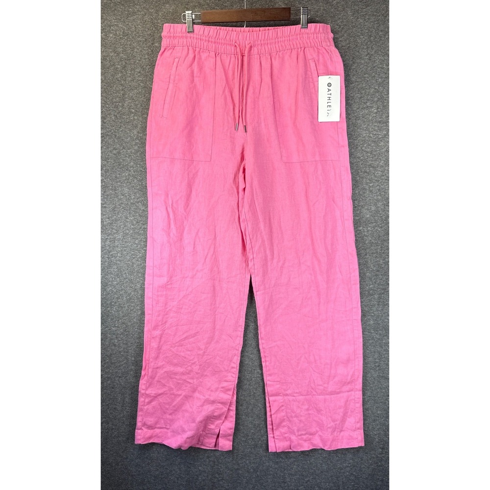 Athleta Retreat Linen Wide Leg Pant Womens L Tall Pink NEW Drawstring Barbie Lux